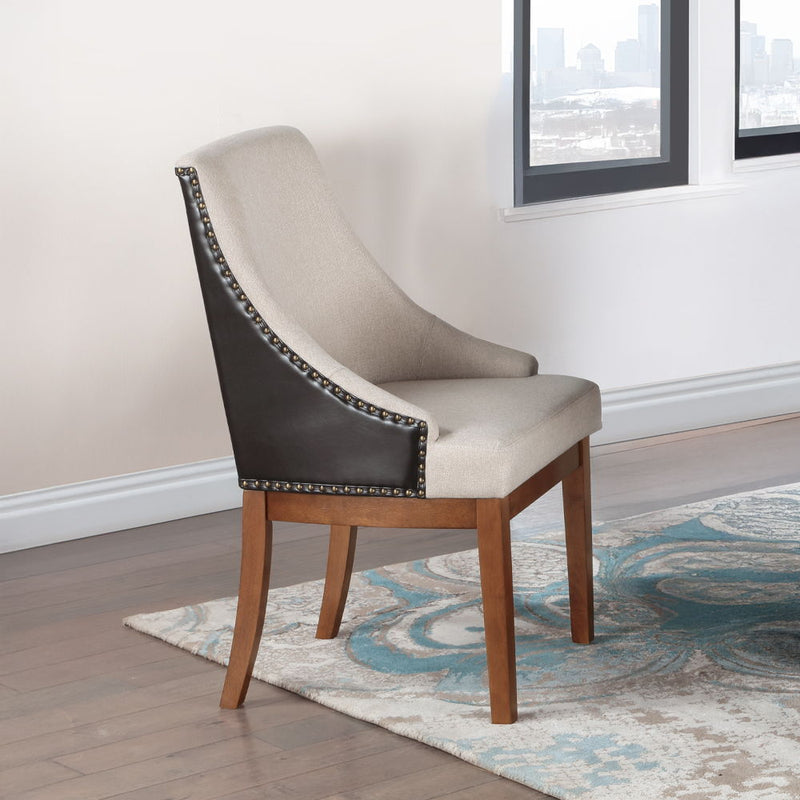Gilsea - Fabric & Synthetic Leather Side Chair (Set of 2) - Beige & Brown Finish - R&R Furniture Gallery (Fountain Valley, CA)