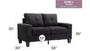 Glory Furniture Newbury track arm loveseat in cozy living space, stationary sofa with plush cushions and modern design.