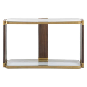 Ryles - Glass Console Table - Brass / Brown / Woodtone