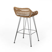 Noble House outdoor rattan bar chair with metal legs, stylish stool set for patio or outdoor entertaining.