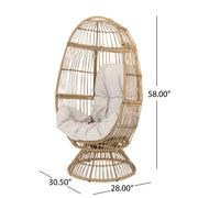 Noble House patio swivel basket egg chair with cushion, outdoor accent chair featuring a woven basket design and plush seating.