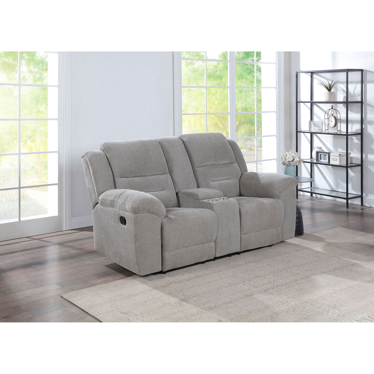 Sebring - Upholstered Manual Reclining Loveseat With Center Storage Console - Gray