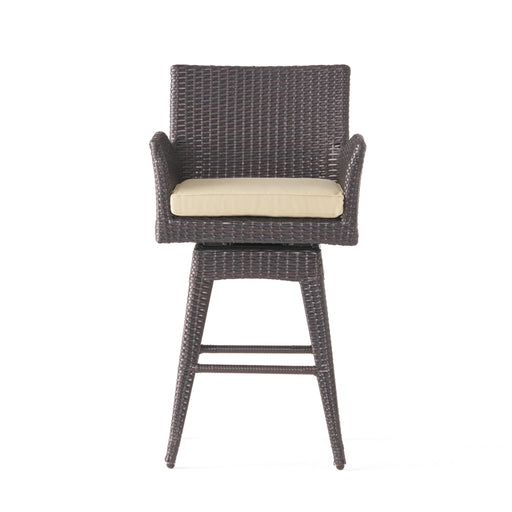 Outdoor Modern Rattan Swivel Barstool With Tapered Legs - Beige / Multibrown - R&R Furniture Gallery (Fountain Valley, CA)