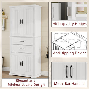 Storage Cabinet With Adjustable Shelves, 2 Drawers, Doors