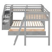 Solid L Shaped Bunk Bed With 3 Drawers, Ladder And Staircase - R&R Furniture Gallery (Fountain Valley, CA)