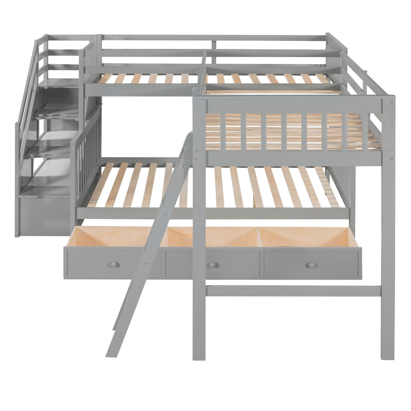 Solid L Shaped Bunk Bed With 3 Drawers, Ladder And Staircase - R&R Furniture Gallery (Fountain Valley, CA)