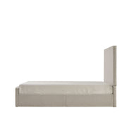 House & Home Furniture Lucas tall upholstered bed headboard with soft fabric and modern design, shown in a bedroom setting.