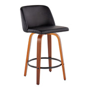 Set of two Lumi Source Toriano mid-century modern counter stools with wooden legs and upholstered seats, stylish and functional.