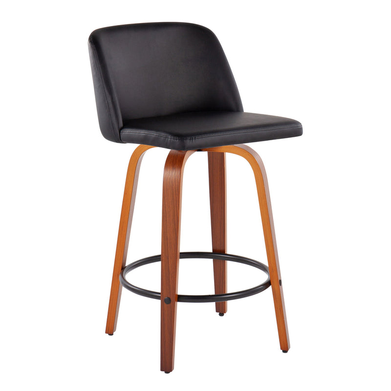 Set of two Lumi Source Toriano mid-century modern counter stools with wooden legs and upholstered seats, stylish and functional.