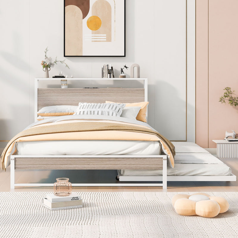 Platform Bed Frame With Trundle, USB Ports And Slat Support, No Box Spring Needed - R&R Furniture Gallery (Fountain Valley, CA)