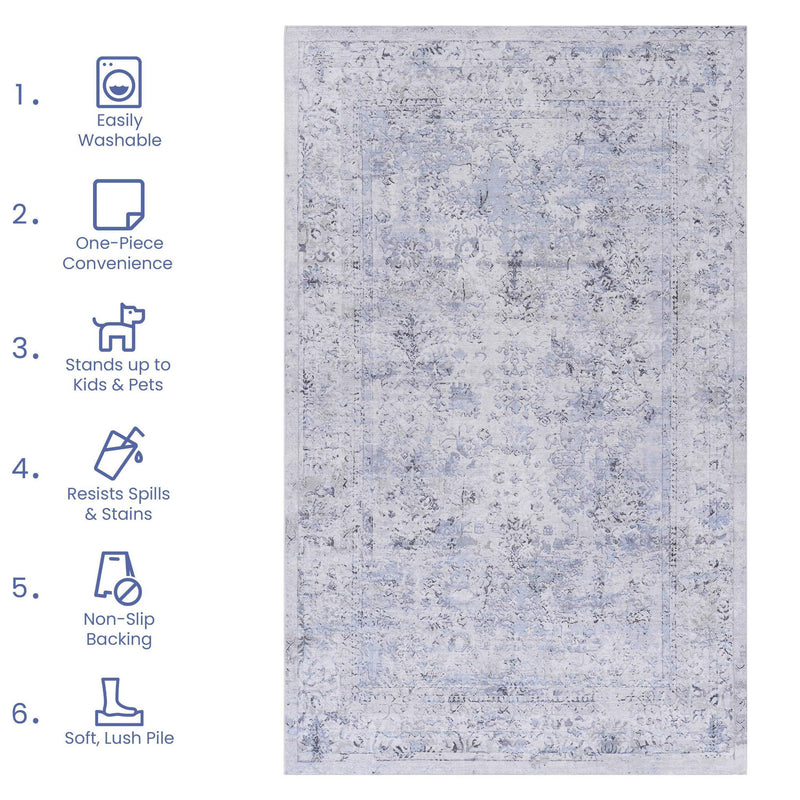 Maval - 4' X 6' Area Rug Washable - Blue / Cream - R&R Furniture Gallery (Fountain Valley, CA)