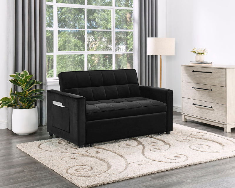Maeve - Convertible Sleeper Loveseat With Tufting and Side Pocket - Black - R&R Furniture Gallery (Fountain Valley, CA)