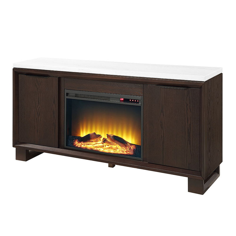 Edwyn - Server With Fireplace - Natural Marble Top & Espresso - R&R Furniture Gallery (Fountain Valley, CA)