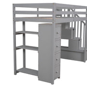 DreamHaus loft bed with built-in storage drawers, stairs with shelves, and a sturdy frame perfect for space-saving bedroom design.