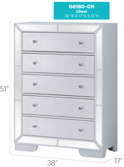 White storage chest from Glory Furniture's accent chests collection, featuring a sleek, functional design for versatile home storage.