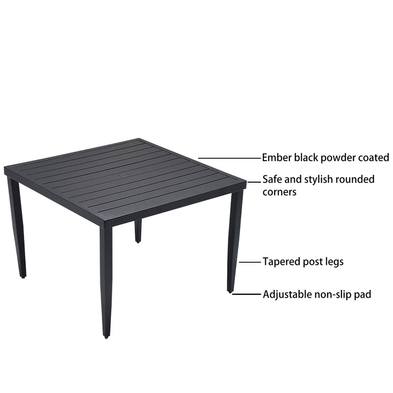 Outdoor patio dining table by Life Outside with tapered legs and umbrella hole, perfect for outdoor dining and entertaining.