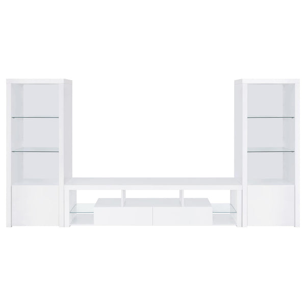 Lance - 3 Piece TV Entertainment Center With Shelves - Gloss White
