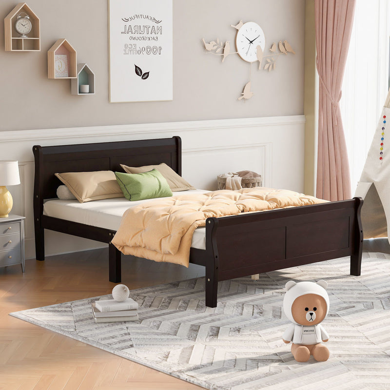 Platform Bed Frame Mattress Foundation Sleigh Bed With Headboard / Footboard / Wood Slat Suppor - R&R Furniture Gallery (Fountain Valley, CA)