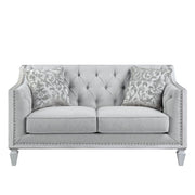 Katia - Loveseat With 2 Pillows - Light Gray Linen & Weathered White - R&R Furniture Gallery (Fountain Valley, CA)