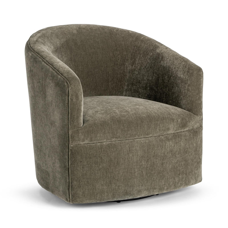 Classic Home Valencia swivel accent chair with a rounded back and plush upholstery, perfect for stylish living room seating.