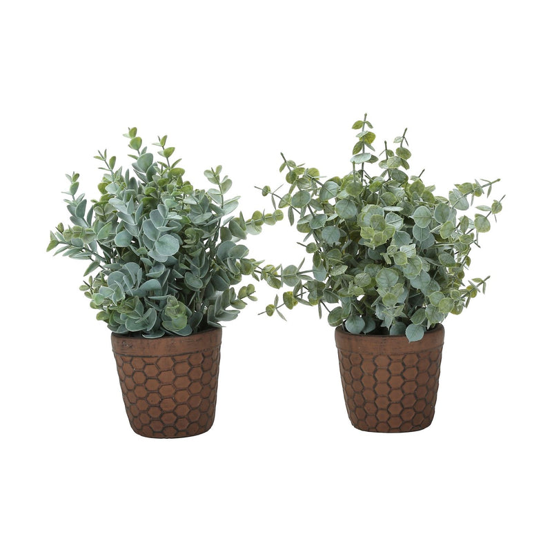 Set of 2 artificial eucalyptus grass plants from 8th Street, realistic green leaves for home decor or floral arrangements.