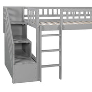 DreamHaus loft stairway bed with two drawers, convertible ladder, and slide, showcasing a modern children's bedroom setup
