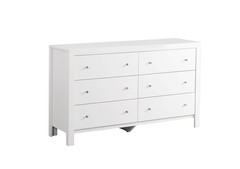 Elegant transitional dresser by Glory Furniture featuring sleek wood finish and modern design with multiple drawers.