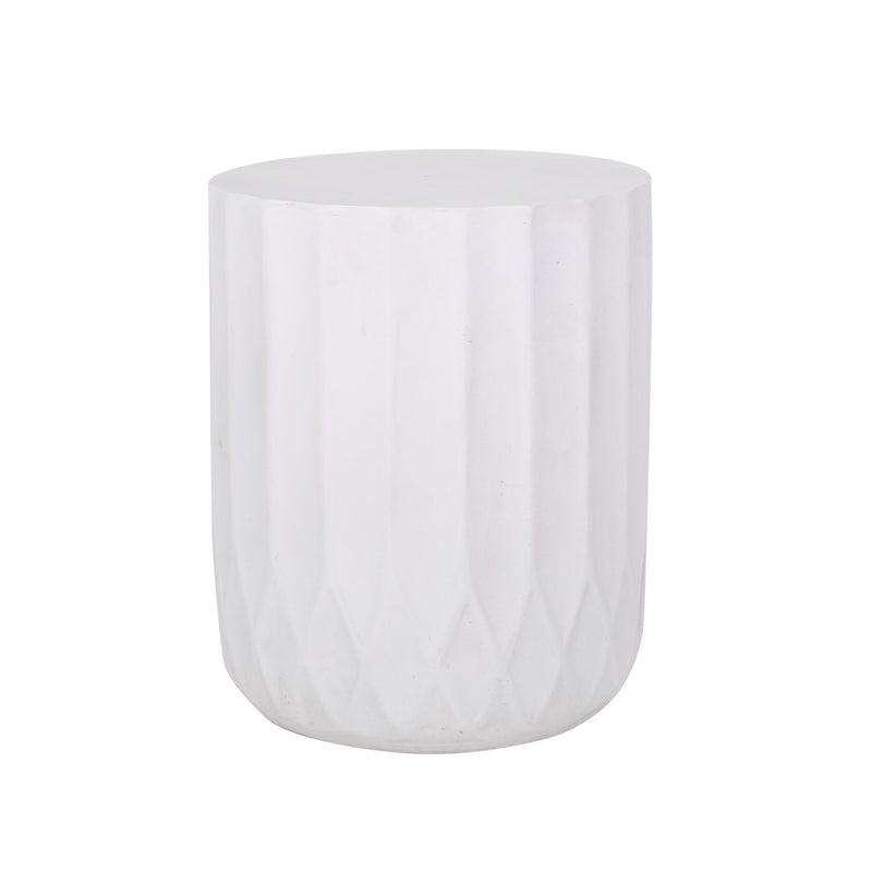 Noble House outdoor end table with scallop edge in antique white, featuring a decorative round tabletop and sturdy legs.