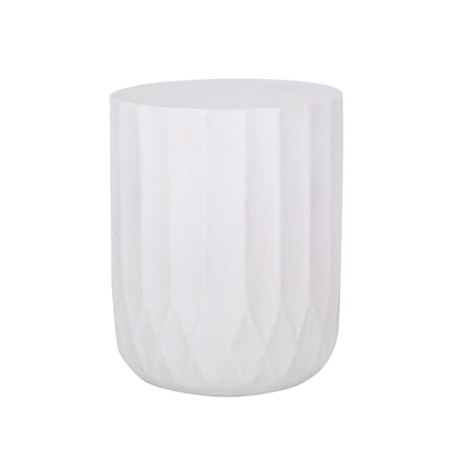 Noble House outdoor end table with scallop edge in antique white, featuring a decorative round tabletop and sturdy legs.