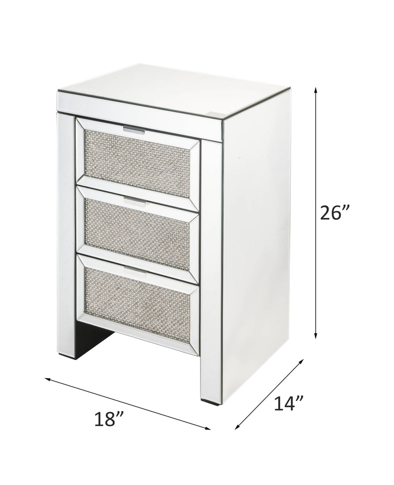 Noralie - Accent Table, 3 Storage Drawers - Mirrored & Faux Diamonds - R&R Furniture Gallery (Fountain Valley, CA)