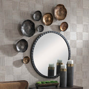 Set of four Uttermost Lucky Coins wall decor bowls with metallic finishes, arranged on a neutral background.
