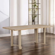 Modern solid wood dining table by Noble House with a sleek rectangular design and sturdy legs, perfect for contemporary dining rooms.