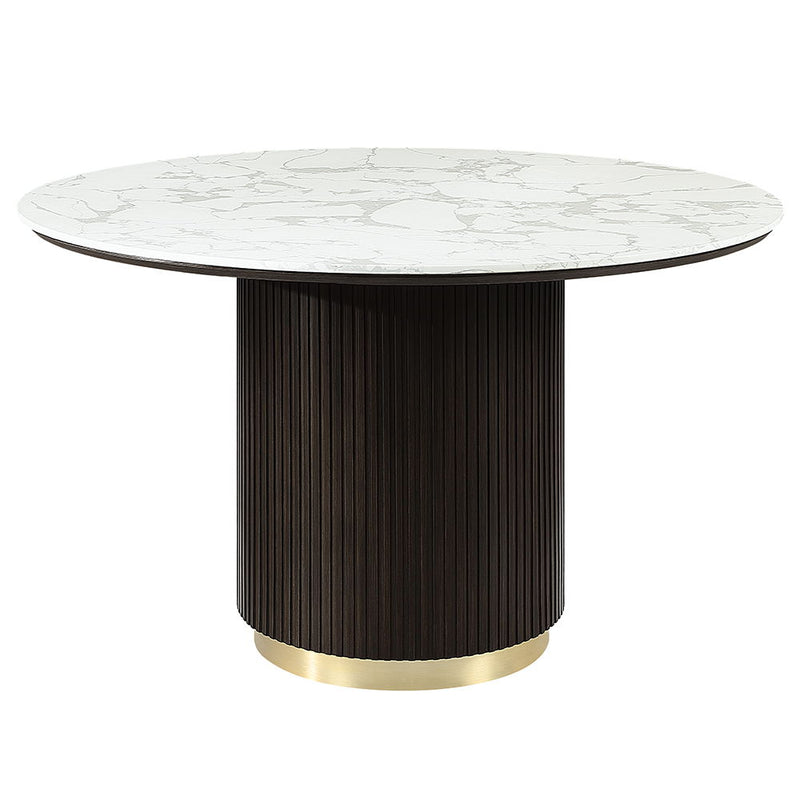Clayten - Round Dining Table With Marble - White Natural Marble Top & Espresso - R&R Furniture Gallery (Fountain Valley, CA)