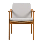 Set of two Noble House outdoor dining chairs with metal frames and woven rattan seats, perfect for patio or garden seating.