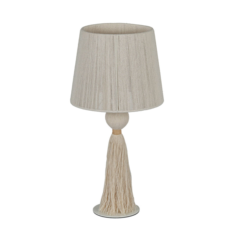 TOV Furniture Samba table lamp with a modern design, featuring a sleek base and a fabric lampshade on a wooden table.