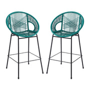 Noble House Ferrara outdoor patio barstool set of 2 with metal frames and woven seats, ideal for outdoor dining and lounging.