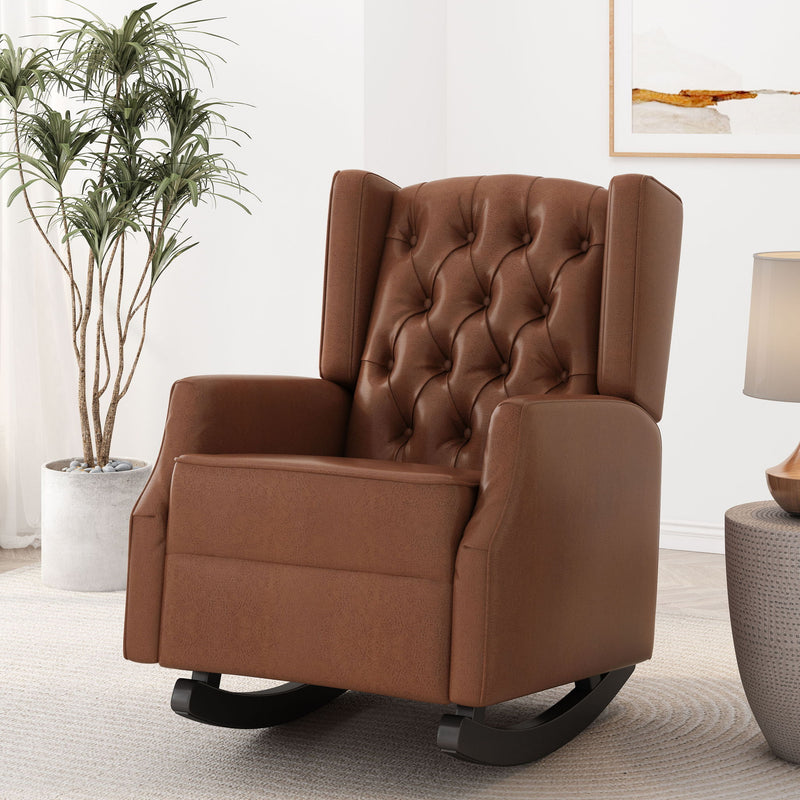 Moss - Upholstered Rocking Recliner With Diamond Tufting And Wingback - Light Brown - R&R Furniture Gallery (Fountain Valley, CA)