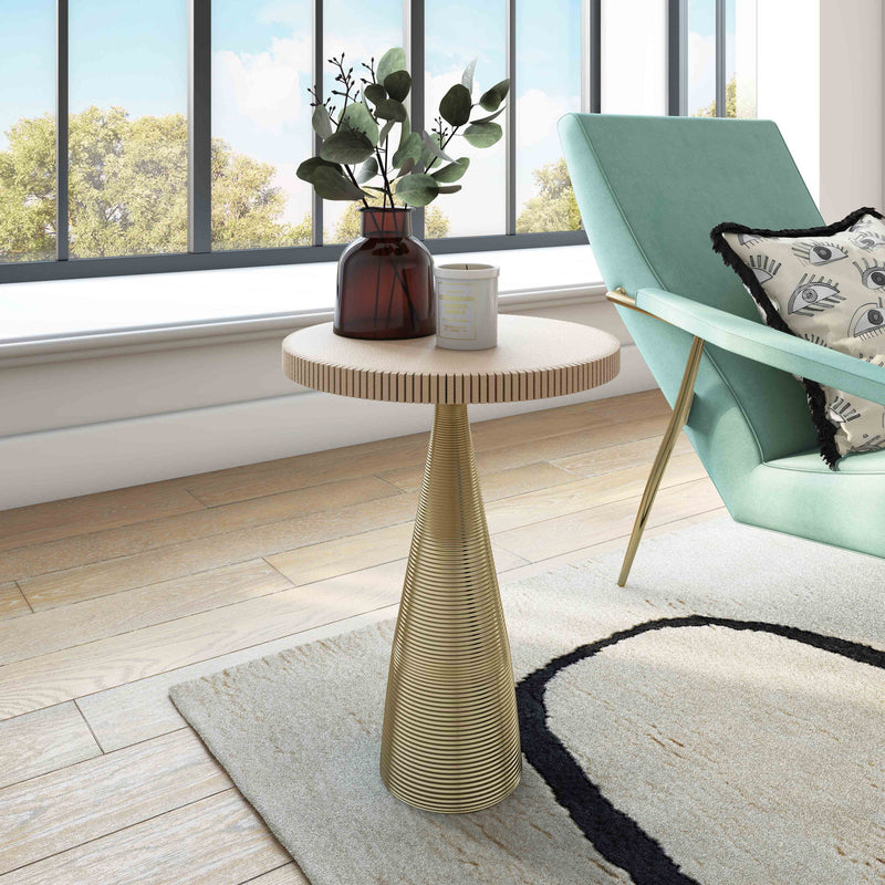 Celeste - Ribbed Side Table - Beige - R&R Furniture Gallery (Fountain Valley, CA)