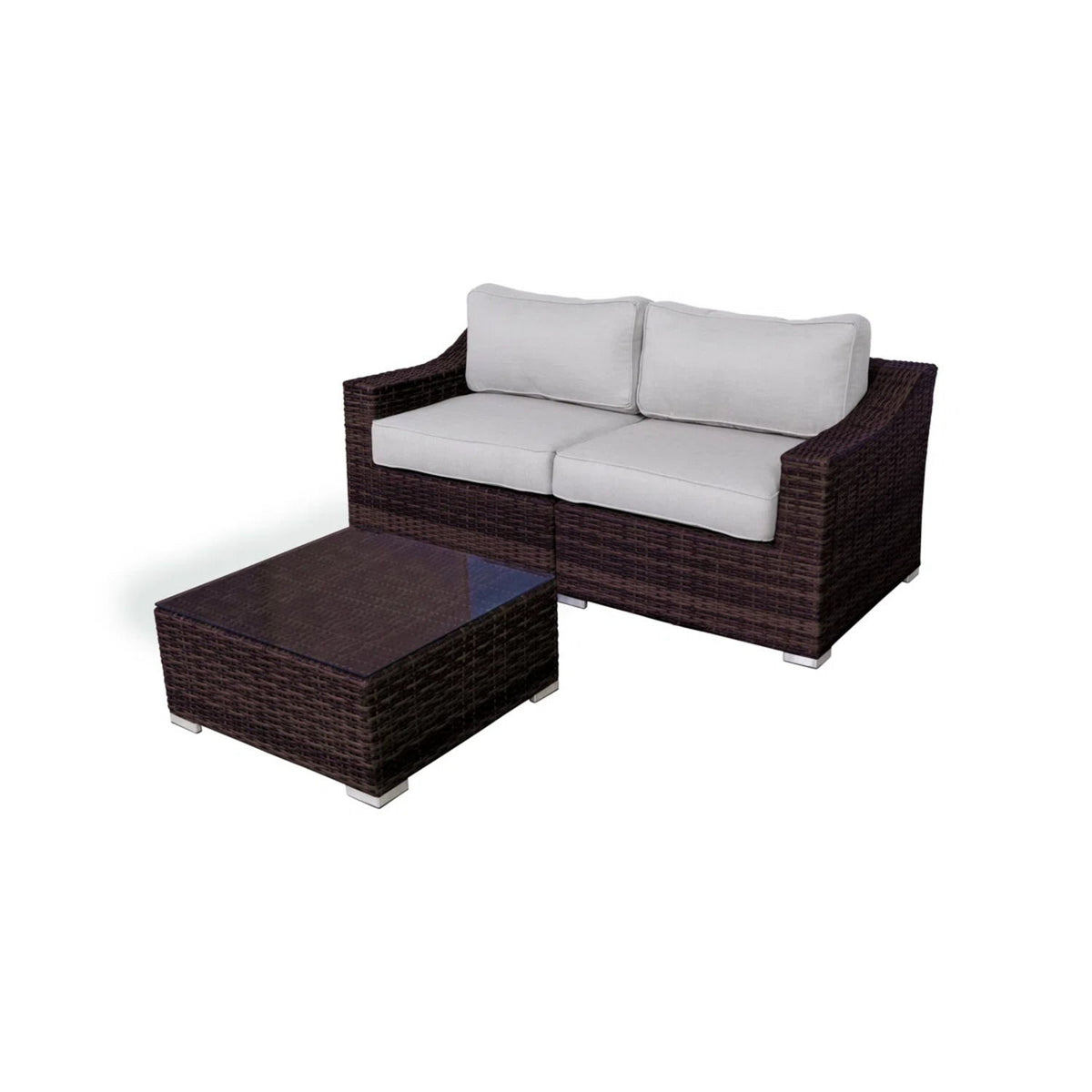 Wicker 2 Person Conversation Set, Durable Outdoor Seating With Cushions Mix - Brown Mix