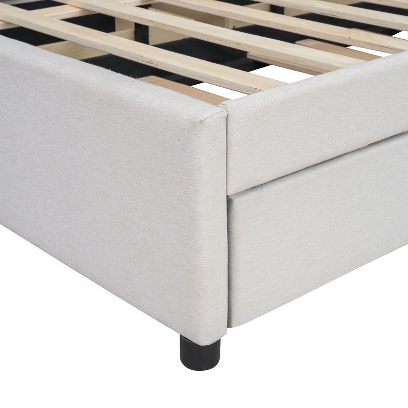 Upholstered Platform Bed With Brick Pattern Headboard And Twin Long Size Trundle - R&R Furniture Gallery (Fountain Valley, CA)