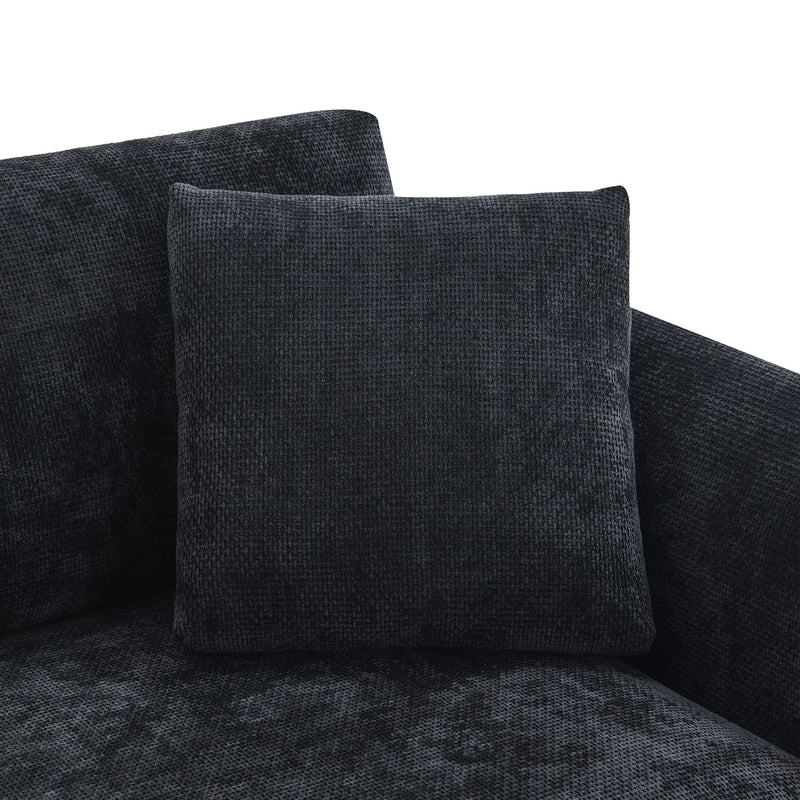 Luxe & Co. modern L-shaped cloud sectional sofa with oversized chaise, two pillows, four seats, and plush cushioning.