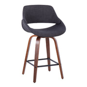 Lumi Source Fabrico mid-century modern counter stool set with wooden legs and upholstered seats, perfect for kitchen or bar area.
