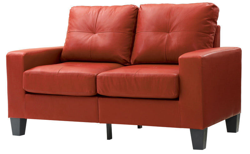 Glory Furniture Newbury track arm loveseat in cozy living space, stationary sofa with plush cushions and modern design.