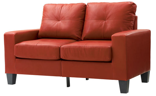 Glory Furniture Newbury track arm loveseat in cozy living space, stationary sofa with plush cushions and modern design.