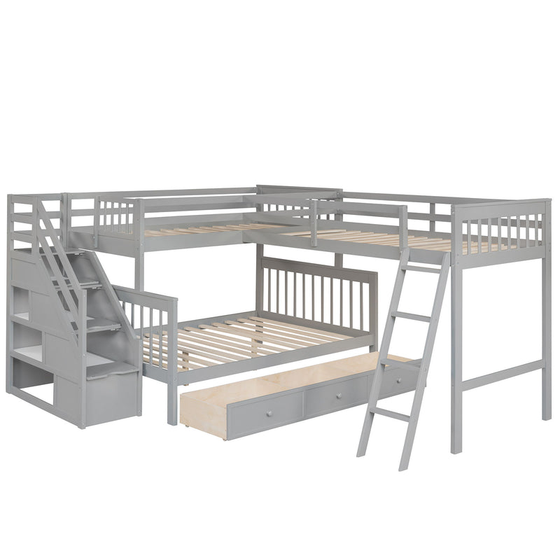 Solid L Shaped Bunk Bed With 3 Drawers, Ladder And Staircase - R&R Furniture Gallery (Fountain Valley, CA)