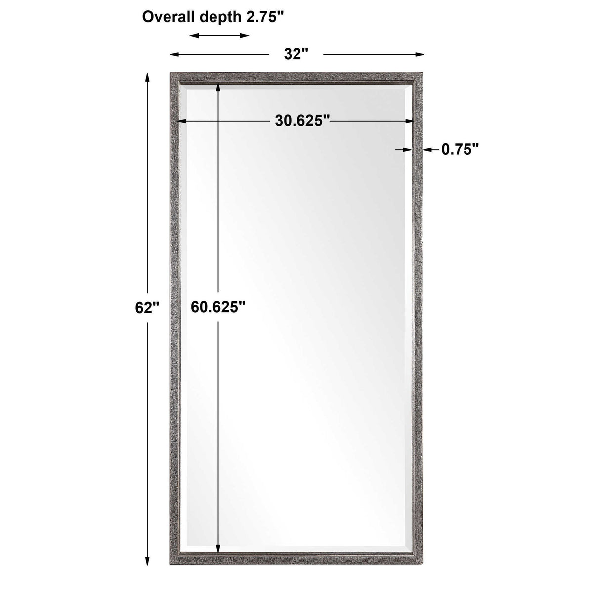 Uttermost Gabelle metallic silver wall mirror with a sleek, modern frame reflecting light and adding contemporary style.