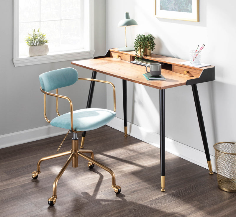 Lumi Source Demi contemporary office desk chair with black upholstery and modern design, ergonomic for comfortable workspace seating.