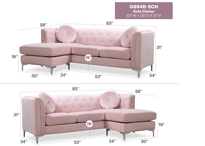 Glory Furniture Pompano Micro Suede Sofa Chaise in beige, stationary sectional with plush cushions and modern design.