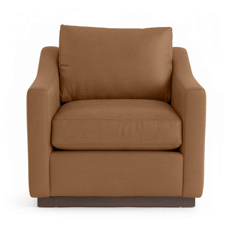 Classic Home Aspen accent arm chair with plush fabric upholstery and wooden legs, showcasing a stylish and comfortable design.