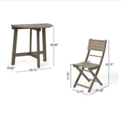 Noble House outdoor 3-piece half round folding bistro set with two chairs and a round table on a patio.